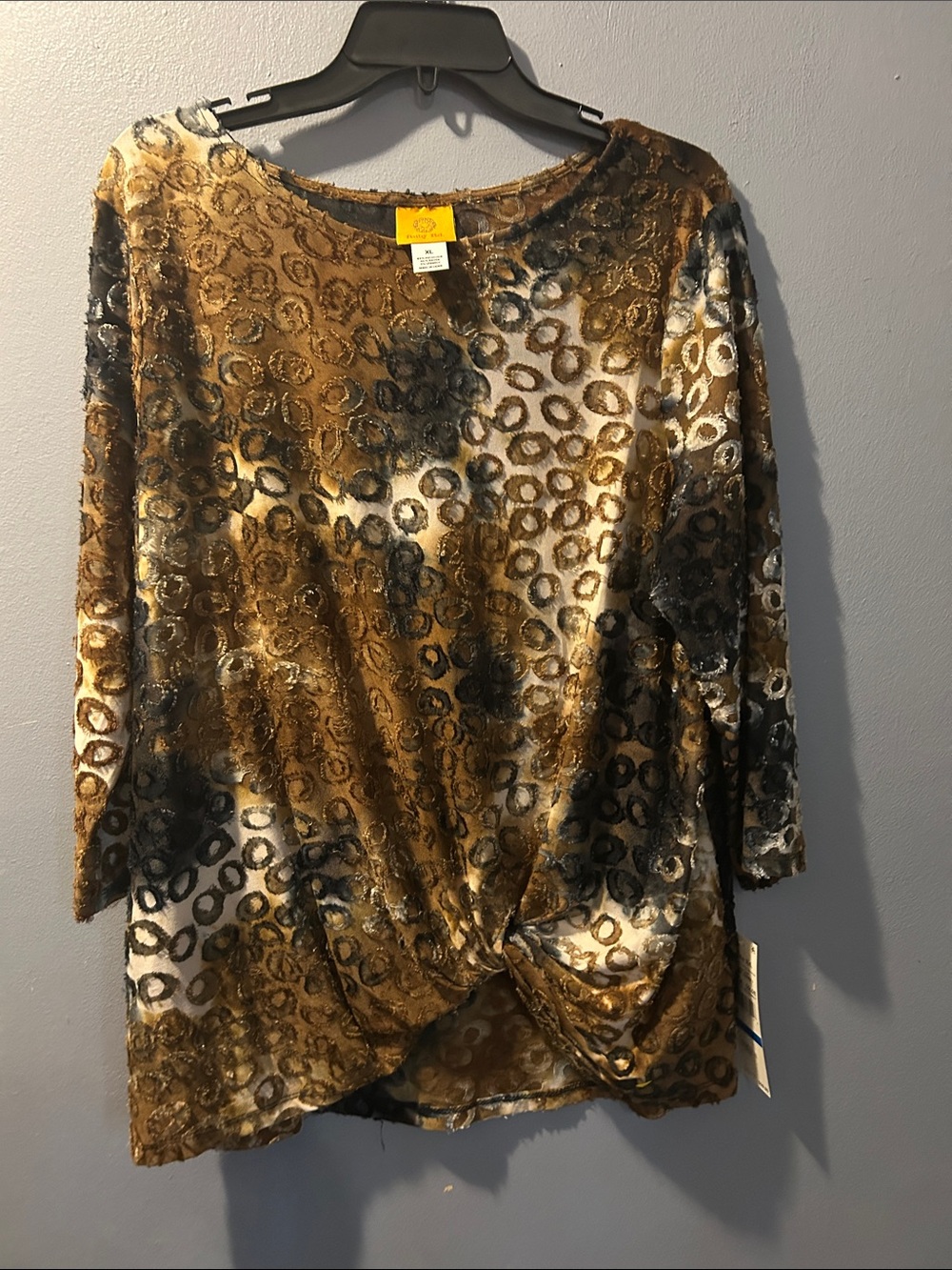 Ruby Rd. Velvet Twist-Front Tunic in Gold, Black & Cream
